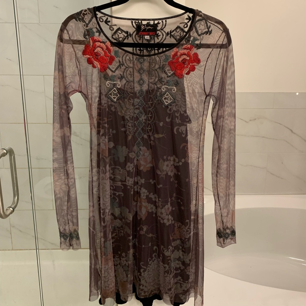 Johnny Was Biya Mesh Dress With Black Slip included in size (XS)